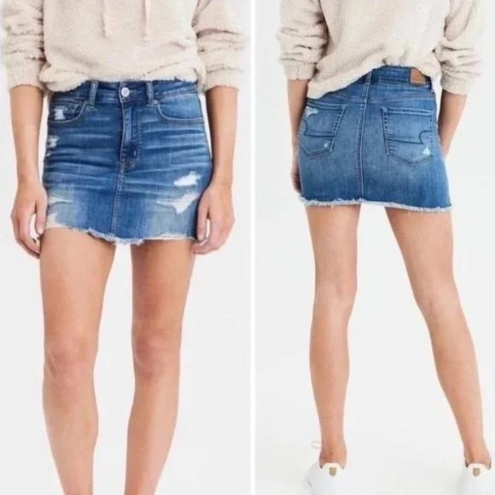 American Eagle Super Stretch Distressed Denim Mini Skirt